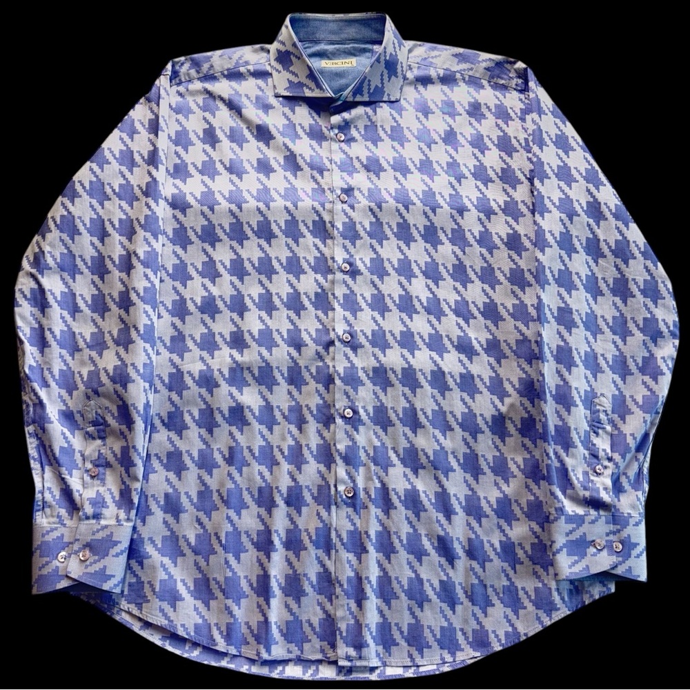 Vercini Blue Purple Geometric Long‎ Sleeve Button Down Shirt XL 100% Cotton #222 - Picture 2 of 8